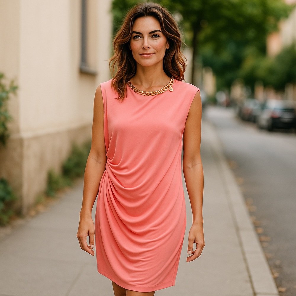 RACHEL‎ Rachel Roy Salmon BodyCon Dress L Women Sleeveless Ruch Asymmetrical NEW